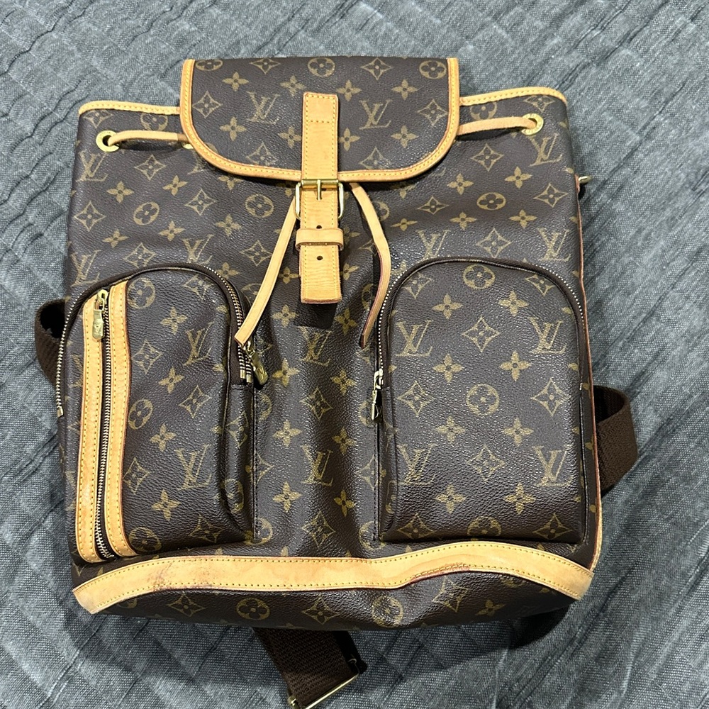Louis Vuitton Classic Monogram Backpack with Tan Accents